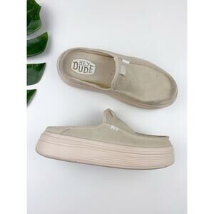 Hey Dude Austin Lift Classic Mules Slip On Shoes Blush Beige Suede Women's 7